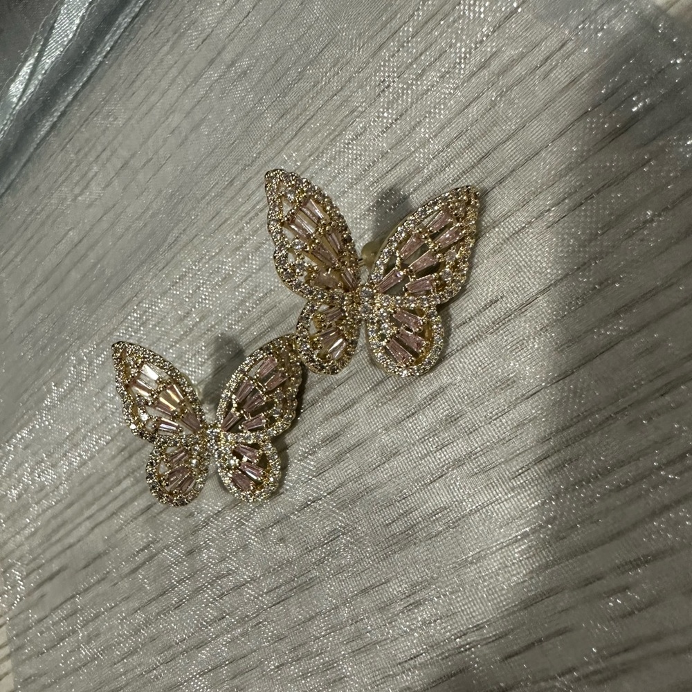 Rhinestone Gold Butterfly Earrings